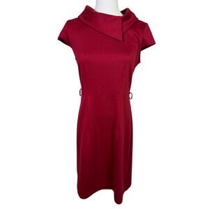 London Times Cap Sleeve Red Knit Knee Length Workwear Dress US Womens 8